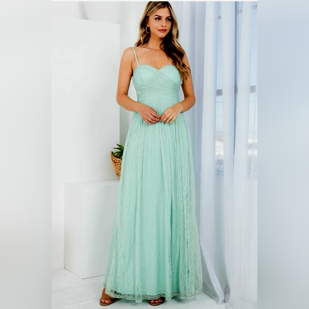 Ina Mint Green Lace Formal Backless Prom Dress NWT Medium